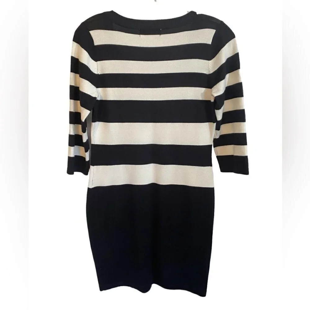Pink Rose Black and White Striped Sweater  Dress Ladies L - Picture 2 of 12